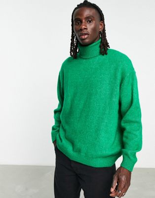 Ярко-зеленый пушистый вязаный свитер с высоким воротником ASOS DESIGN ASOS DESIGN