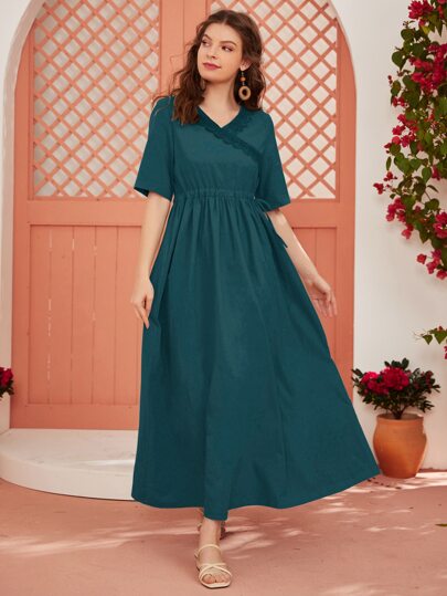 Контрастные кружева Одноцветный Скромный Арабские платья SHEIN