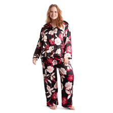 Плюс размер Сиреневый + Лондонская атласная пижамная рубашка и пижамные штаны Комплект для сна Lilac+London