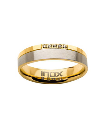 Мужское кольцо из 5 прозрачных бриллиантов из стали с золотым покрытием INOX