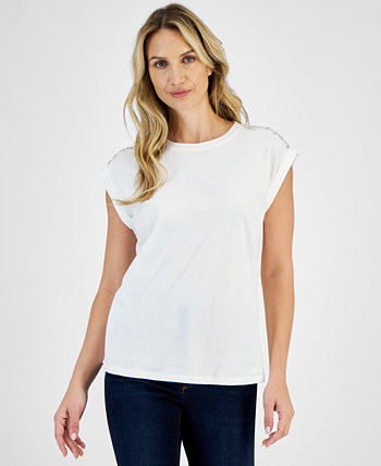 Women's Embellished Cotton T-Shirt, Created for Macy's I.N.C. International Concepts