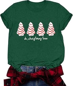 Merry Christmas Shirt Women Christmas Tree Print T Shirt Vintage Graphic Short Sleeve Tops Tees INEOYIYA