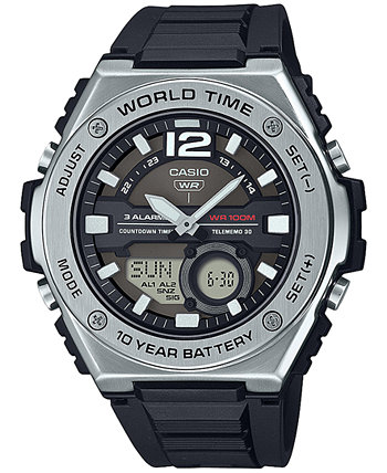 Мужские аналоговые цифровые часы с черным полимерным ремешком, 51 мм, MWQ100-1AV Casio