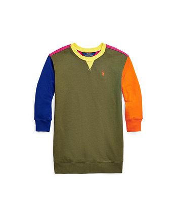 Toddler and Little Girls Long Sleeves Color-Blocked Spa Terry Sweatshirt Dress Ralph Lauren
