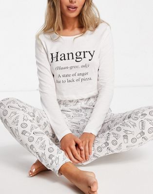 Длинный пижамный комплект Brave Soul 'Hangry' черного/белого цвета Brave Soul