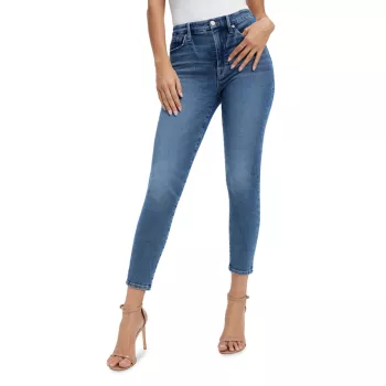 Укороченные джинсы скинни с высокой посадкой и хорошей талией Good American