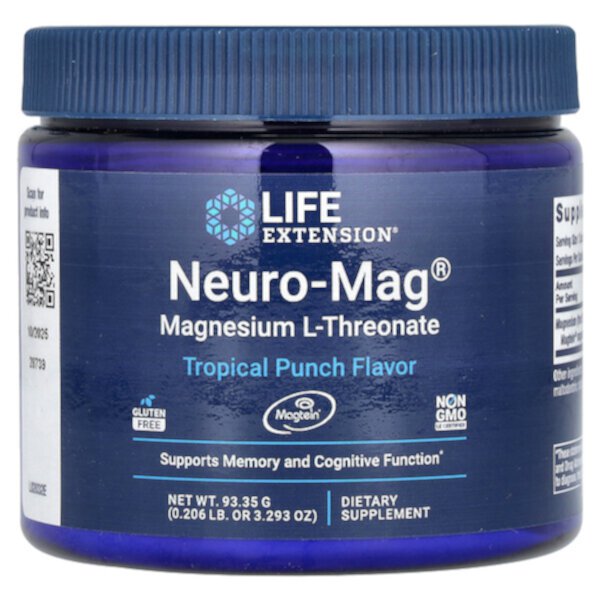 Neuro-Mag L-треонат магния, тропический пунш, 3,293 унции (93,35 г) Life Extension