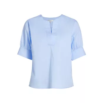 Блуза из хлопковой смеси с V-образным вырезом FRAME