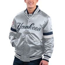 Мужская базовая серая университетская куртка New York Yankees Home Game из атласа с застежкой на пуговицы Starter