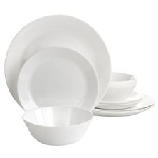 Gibson Ultra Courtyard 12 Piece Tempered Opal Glass Dinnerware Set in White Gibson Everyday