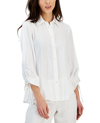 Женская рубашка на пуговицах с рюшами на рукавах Anne Klein