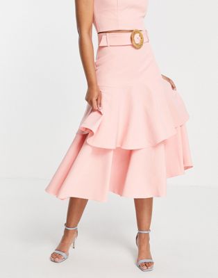Розовая ярусная юбка мидакси с плетеным поясом Ever New - часть комплекта Forever New