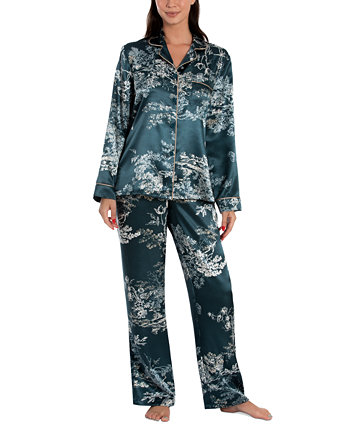 Атласный пижамный комплект с принтом и вырезом на воротнике Linea Donatella