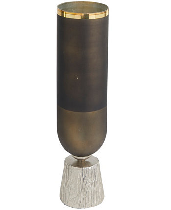 Стеклянный подсвечник с цветными блоками, золотистыми акцентами и текстурированным серебристым основанием, 6 x 6 x 20 дюймов Rosemary Lane