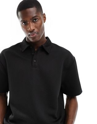 ASOS DESIGN knit ribbed polo shirt in black