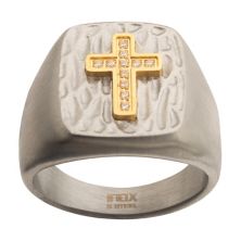 Мужские золотые кольца-печатки с прозрачным крестиком и прозрачным кристаллом IP Unbranded
