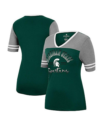 Женская зелено-серая футболка с v-образным вырезом Мичиган State Spartans There You Are Colosseum