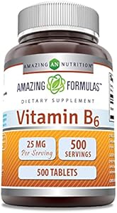 Amazing Formulas Vitamin B6 Pyridoxine 25mg Tablets (Таблетки) Supplement | Non GMO | Gluten Free | Made in USA (500 Tablets) Amazing Nutrition