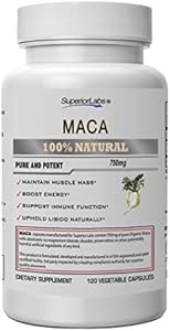 Superior Labs - Organic Peruvian Maca - 100% Pure NonGMO - Dietary Supplement for Calming and Relaxation - Zero Synthetic Additives, Stearates, Dioxides - 750mg, 120 Vegetable Capsules Superior Labs