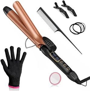 1 1/4 Curling Iron, 1.25 Inch Curling Wand for Medium & Long Hair, Ceramic Long Barrel Curling Iron with Adjustable Temperature, with Heat Resistant Glove, 8-in-1 Gift Set Vogewood