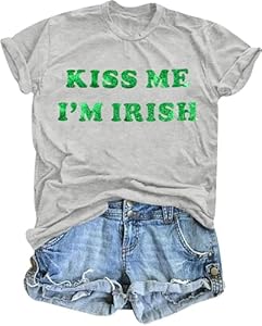 St Patricks Day Shirt Women: Kiss Me I'm Irish Letter Shirts Lucky Irish Shamrock T Shirt Paddy's Day Glitter Tee Tops Myhalf