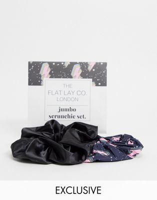 The Flat Lay Co. x ASOS Exclusive Jumbo Scrunchie Set - Lightning Black Satin Flat Lay Company