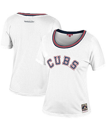 Женская белая сетчатая футболка с напуском Chicago Cubs Mitchell & Ness