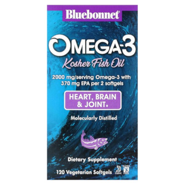 Кошерный рыбий жир с омега-3, 120 вегетарианских мягких капсул Bluebonnet Nutrition