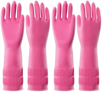 PACIFIC 2 Pairs Reusable Rubber Gloves for Washing Dishes and Cleaning Tasks, Water Resistant Household Gloves for Kitchen Bathroom, Grippy Latex Dish Washing Gloves, Pink, Small Pacific Ppe