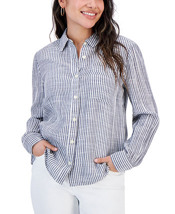 Идеальная рубашка в двойную газовую полоску из хлопка Petite, созданная для Macy's Style & Co