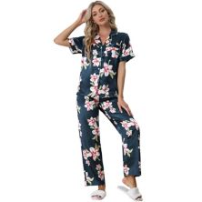 Women's 2pcs Floral Button Down Pajama Set Nightwear Sleepwear Cheibear