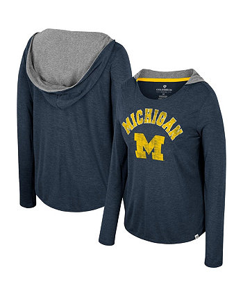 Женская темно-синяя футболка с капюшоном и длинными рукавами Michigan Wolverines Colosseum