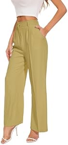 FUNYYZO Wide Leg Pants Women's High Elastic Waisted in The Back Business Work Trousers Long Straight Suit Pants Funyyzo