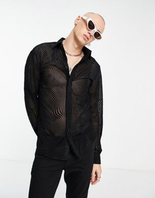 Черная узкая рубашка с волнистыми волнами Twisted Tailor Torrance Twisted Tailor