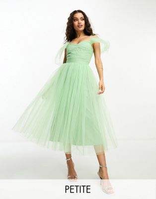 Яблочно-зеленое платье миди из тюля Lace & Beads Petite со сборками LACE & BEADS