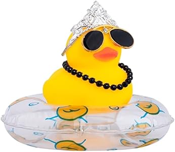 wonuu Car Duck Decoration Dashboard Ornament for Dashboard Decoration Rubber Accessories with Pearl Necklace Crown Mini Swim Ring and Sunglasses, A_A Pink_Queen Crown_Big Pearl Wonuu