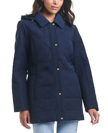 Женское стеганое пальто с капюшоном для миниатюрных размеров Jones New York