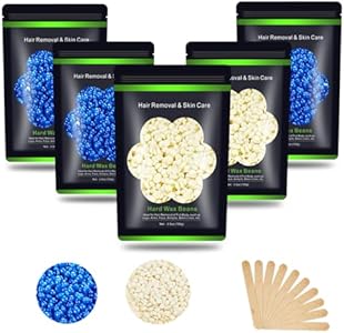 Wax Beads for Hair Removal 1.1 lb (17.6 oz), Hard Wax Beads for Sensitive Skin - Brazilian, Face, Bikini, Legs, Eyebrow, Painless Waxing Beads Kit for Women Men, 5 Packs with 10 Wax Sticks Auperwel