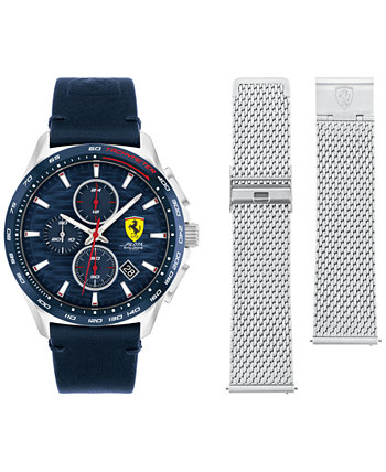Мужские часы с хронографом Pilota Evo с синим кожаным ремешком и сеткой из нержавеющей стали 44 мм Ferrari