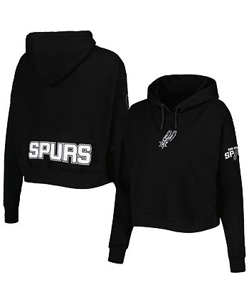 Women's Black San Antonio Spurs Classic Fleece Cropped Pullover Hoodie Pro Standard