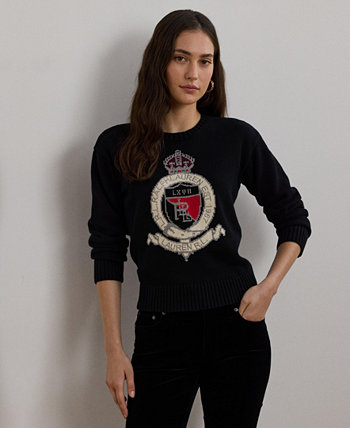 Women's Intarsia-Knit Crest Cotton Sweater, Regular & Petite LAUREN Ralph Lauren