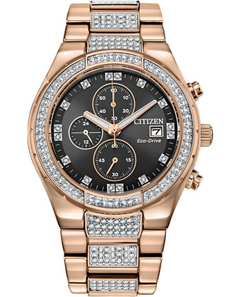 Мужские часы Eco-Drive с браслетом из нержавеющей стали с кристаллами розового золота, 42 мм Citizen