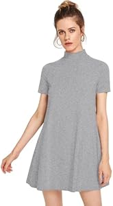 Milumia Women's Mock Neck T Shirt Dress Casual Short Sleeve Loose A Line Swing Mini Dress Milumia