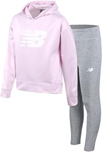 New Balance Girls' Legging Set - 2 Piece Active Pullover Hoodie Sweatshirt and Performance Leggings for Girls (7-12) New Balance