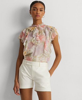 Блузка Petite с развевающимися рукавами и оборками LAUREN Ralph Lauren