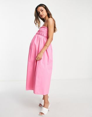 Glamorous Bloom cami trapeze midi dress with shirring bust in pink Glamorous Bloom