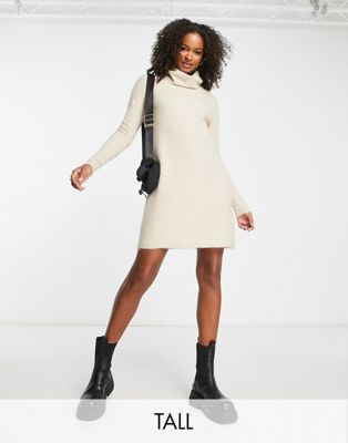 Only Tall roll neck knitted mini sweater dress in cream Only Tall