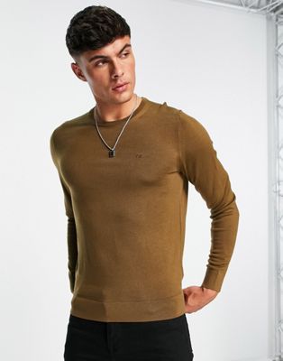 Коричневый шерстяной вязаный свитер превосходного качества Calvin Klein Calvin Klein
