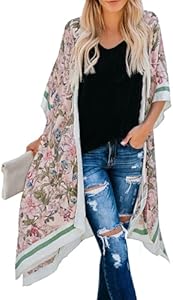 Dokotoo Womens 2024 Fashion Print Kimono Tassel Casual Cardigan Loose Cover up Dokotoo