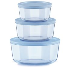 Pyrex Simply Store Blue Tinted 6-piece Round Food Storage Set with Plastic Lids Pyrex